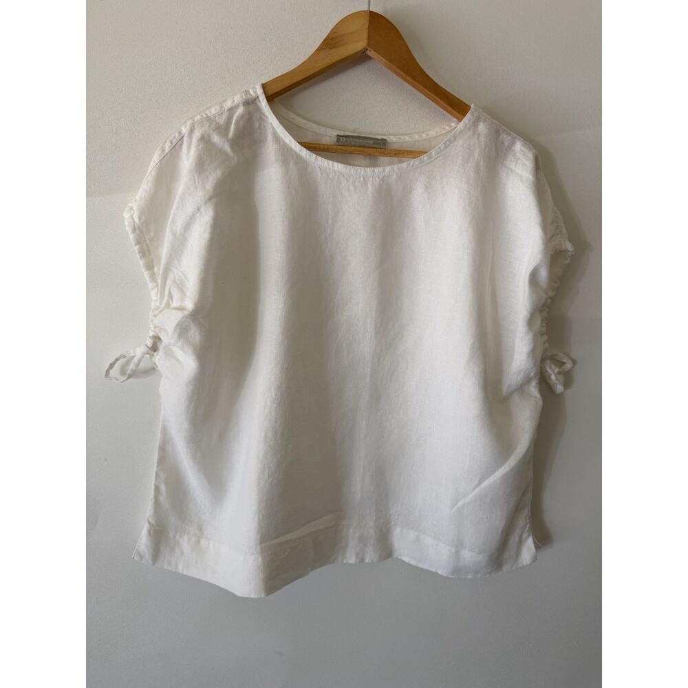 Everlane Top Womens Large White 100% Linen Short Sleeve Boxy Relaxed Shirt - Picture 3 of 13